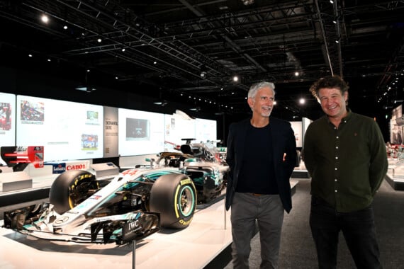 British motorsport legend Damon Hill and Formula 1 Exhibition Curator Tim Harvey